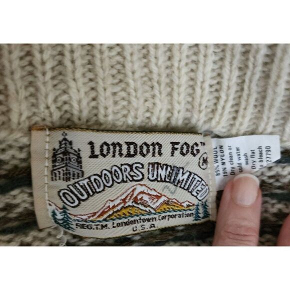 Vintage London Fog Zip Up Cardigan Sweater Mens M Beige Grandpa - Picture 6 of 7